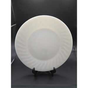 Vintage Fire King Oven Ware Swirl  9" White Milk Glass Dinner Plate 1950's